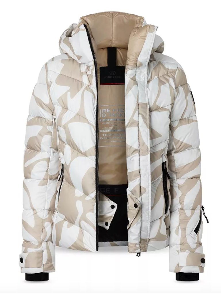 Bogner Fire + Ice $720 Saelly Quilted Ski Jacket Ivory & White Camo Size 8 Dune